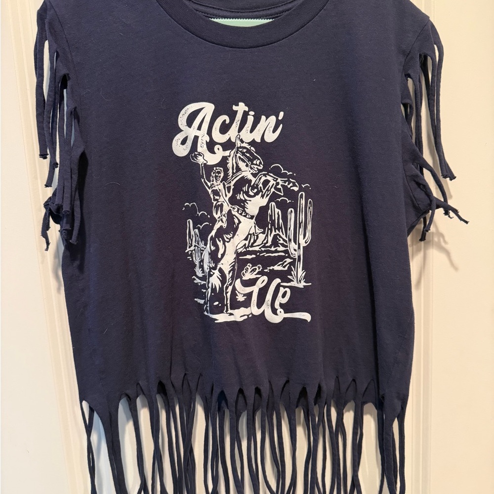 Navy Kids Fringe T-Shirt - Sz 10